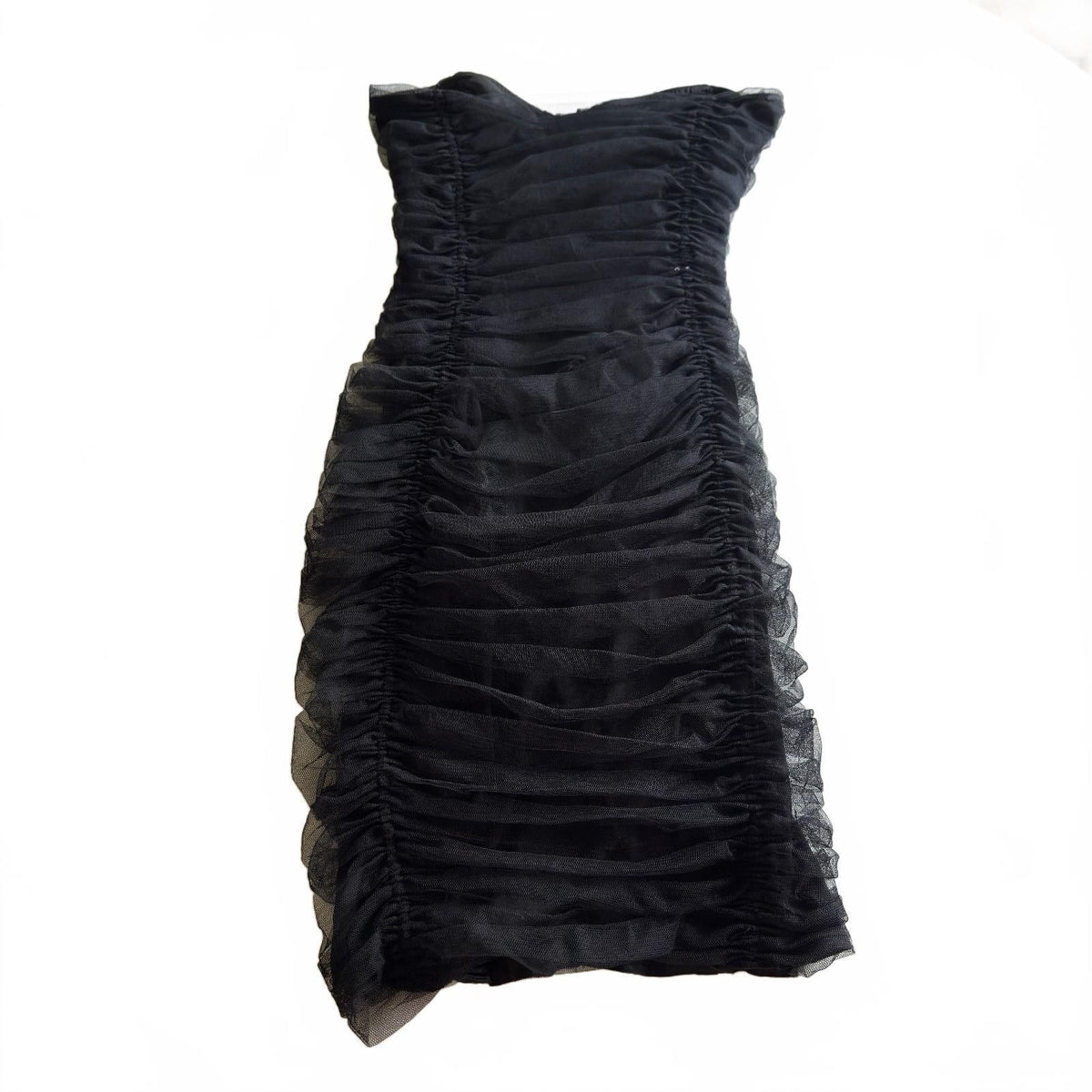 Betsey Johnson Women's Strapless Black Ruched Dress Size 0 with Front Zip