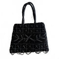 Vintage Mustafa Singapore Black Beaded Mini Handbag Zip Top Evening Bag Y2K