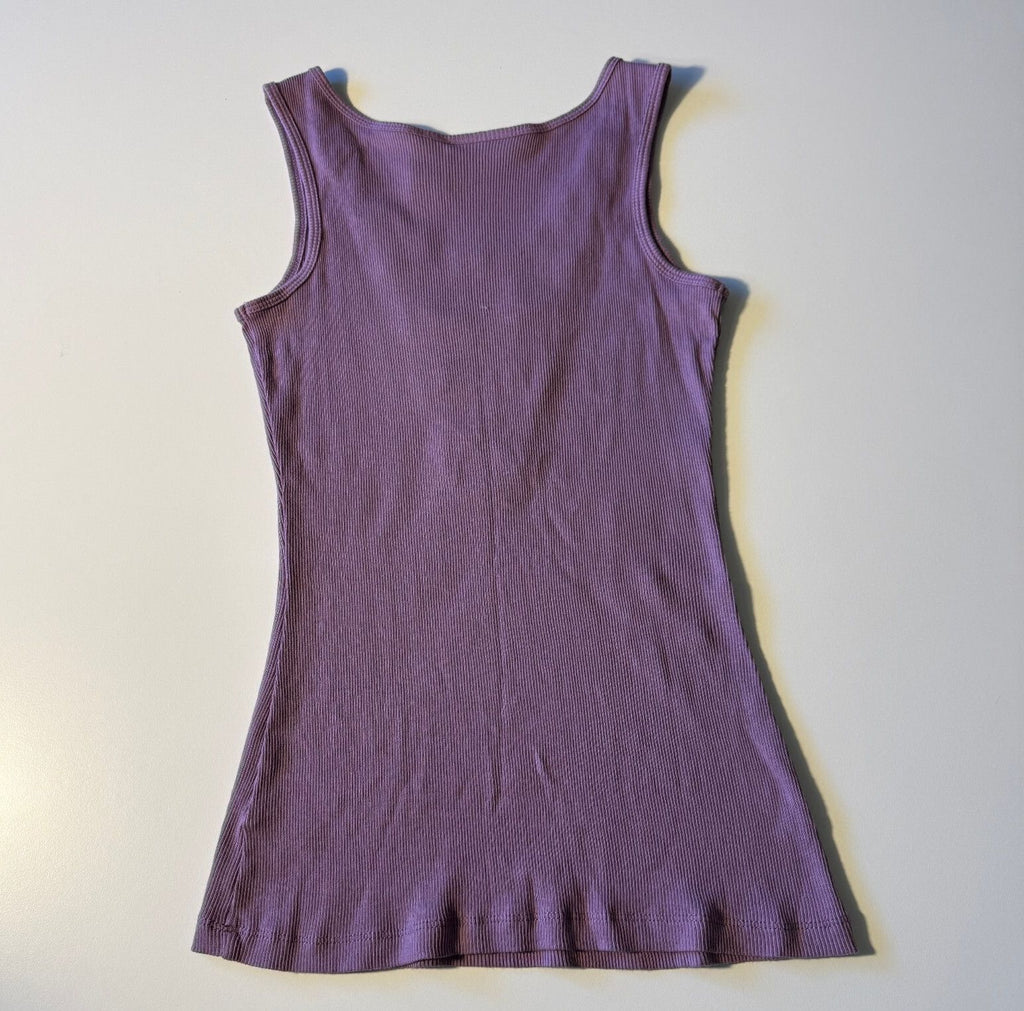 Mixit Petite Purple Ribbed Tank Top Crochet Lace Applique Sequins Y2K Boho Sz M