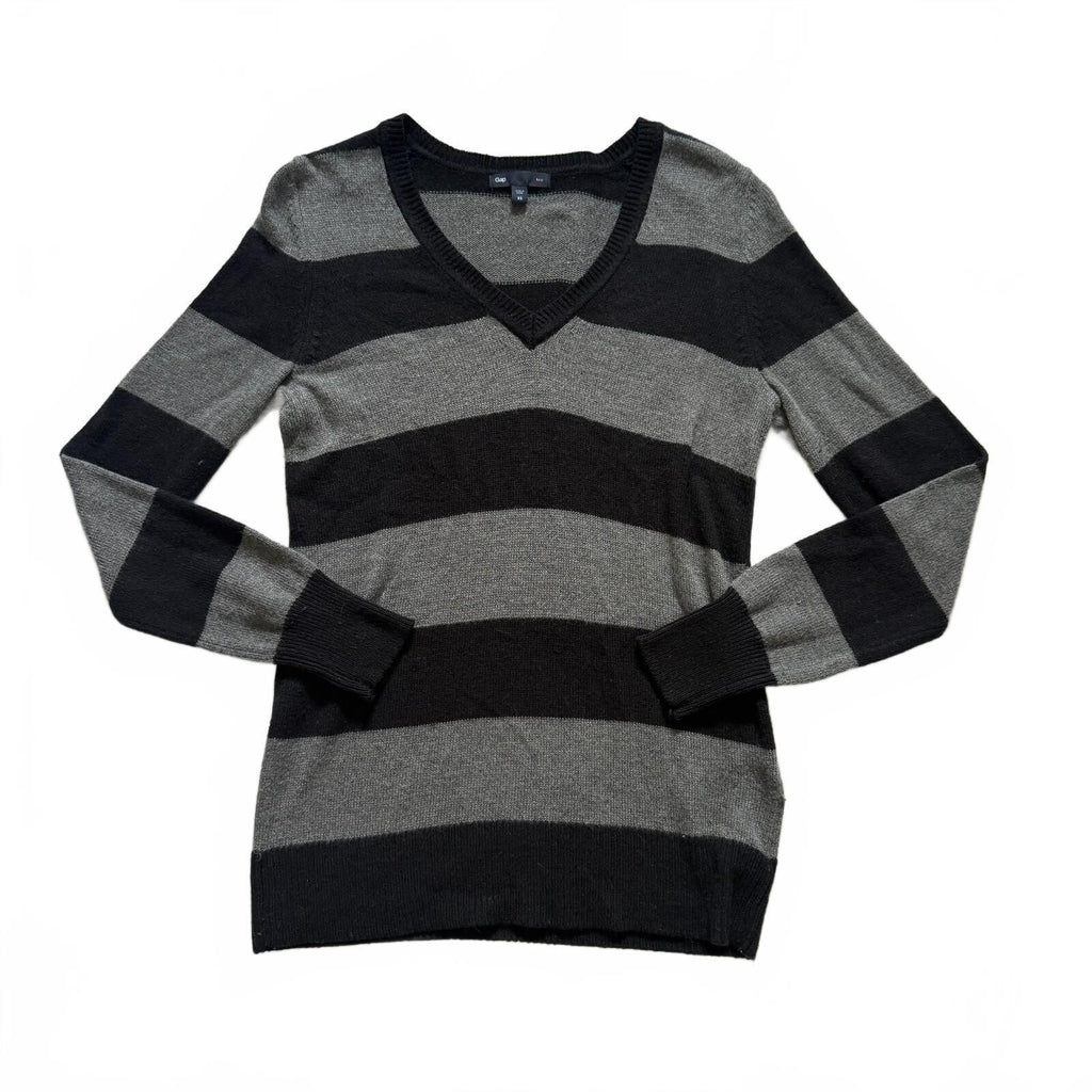 thriftalina Gap Luxe Women's XS Striped V-Neck Sweater Angora Rabbit Hair Blend Bella Swan