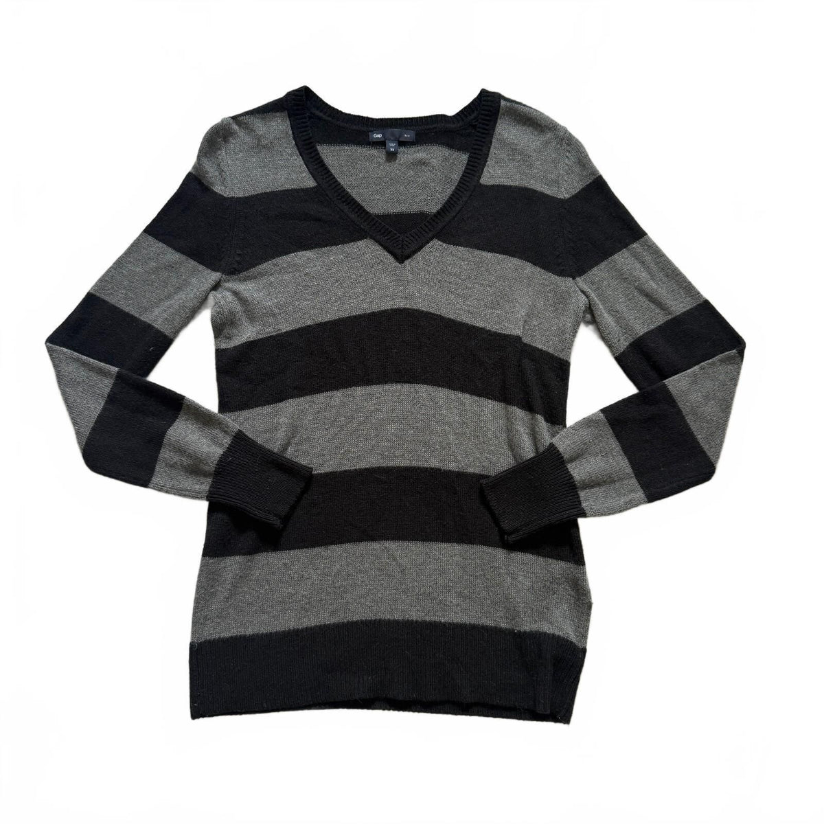 thriftalina Gap Luxe Women's XS Striped V-Neck Sweater Angora Rabbit Hair Blend Bella Swan