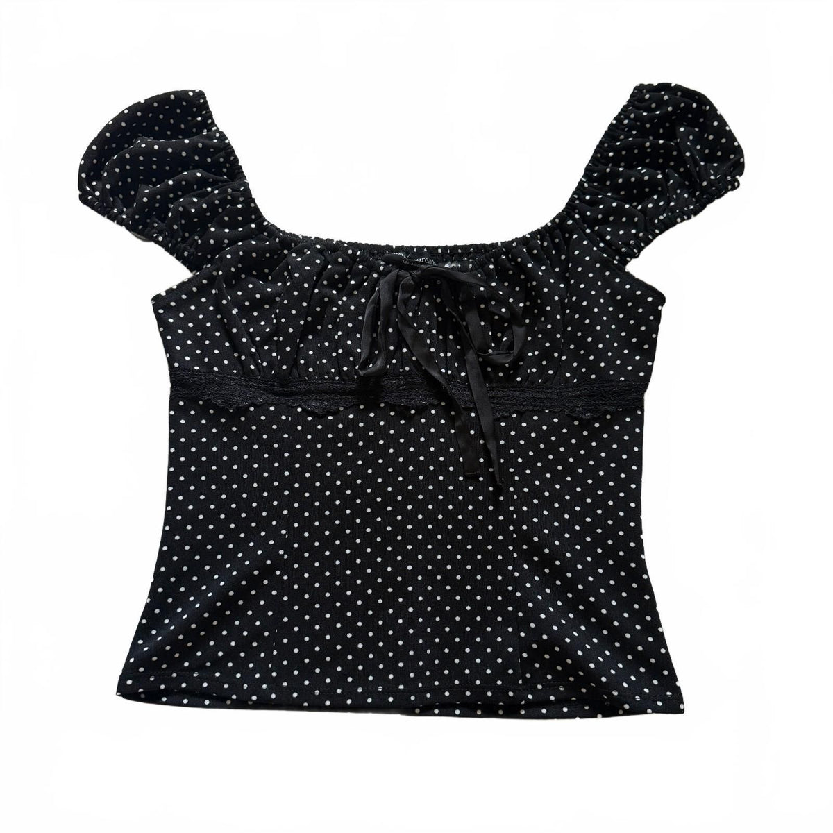thriftalina Mixed Threads Los Angeles Black Polka Dot Puff Sleeve Top Coquette Girly Trendy