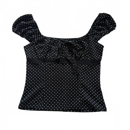 thriftalina Mixed Threads Los Angeles Black Polka Dot Puff Sleeve Top Coquette Girly Trendy