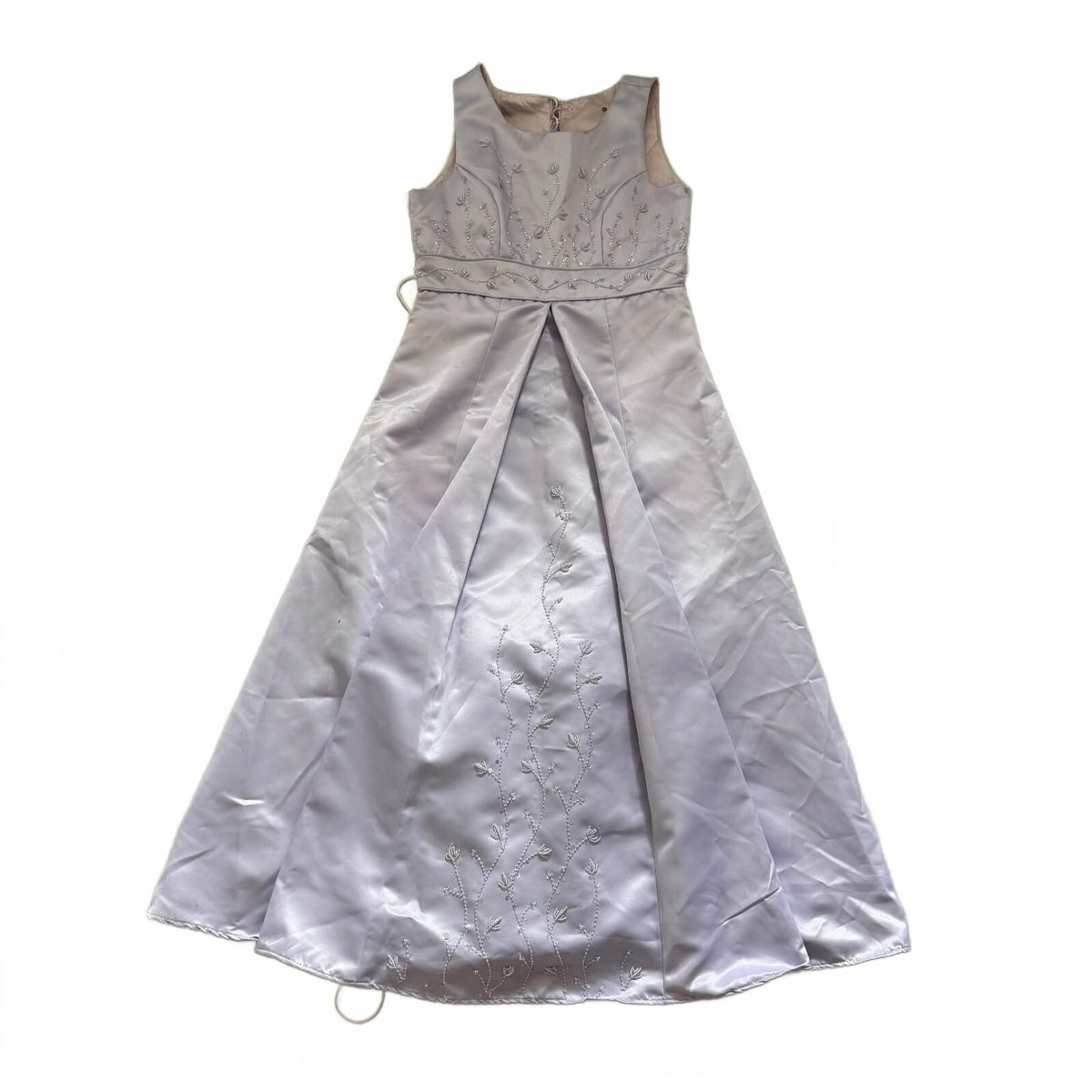 Vintage Marshmallow USA Lavender Embroidered Satin Flower Girl Dress Size 14