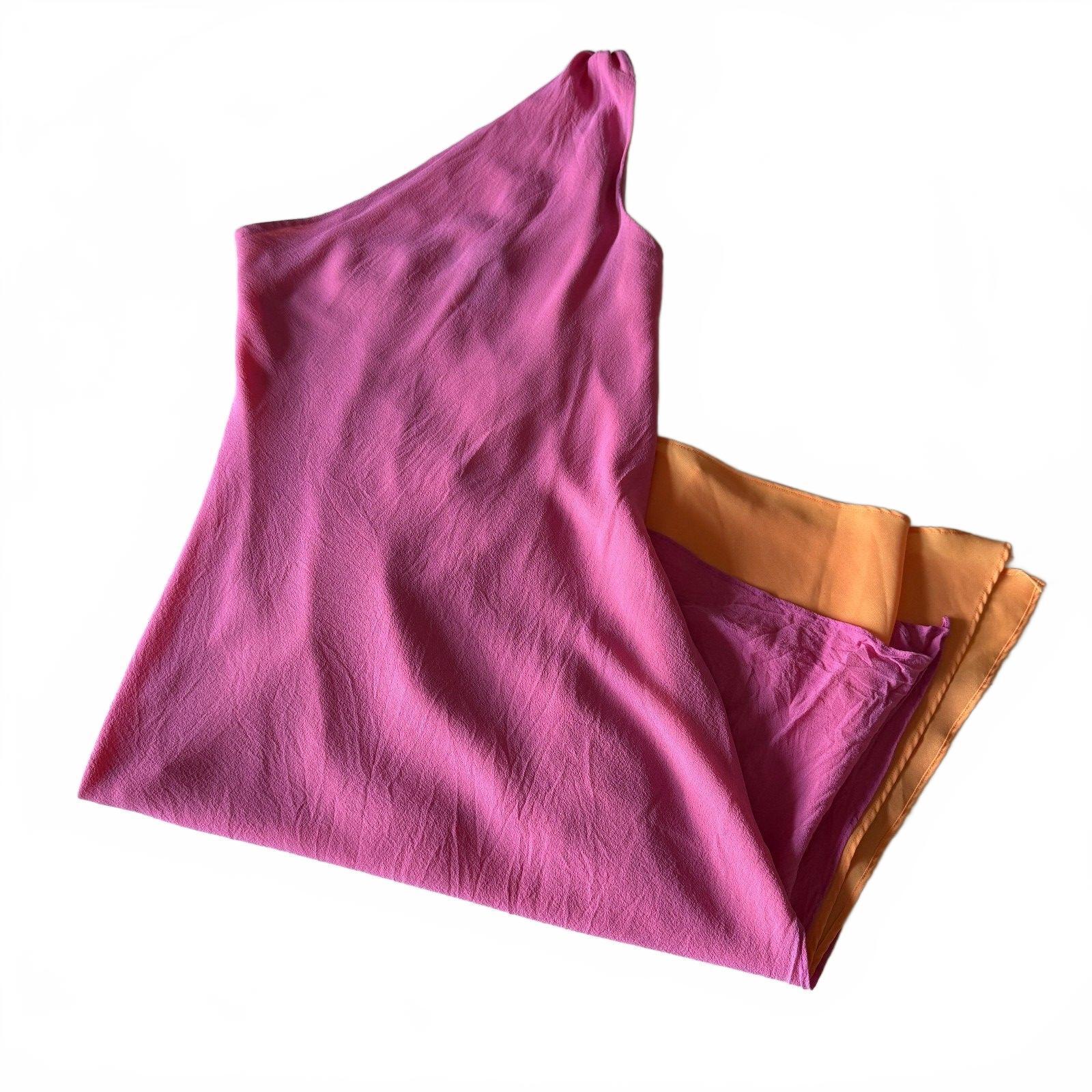 Vintage Y2K 1990s Express Silk Pink & Orange One Shoulder Midi Dress Sz 5/6