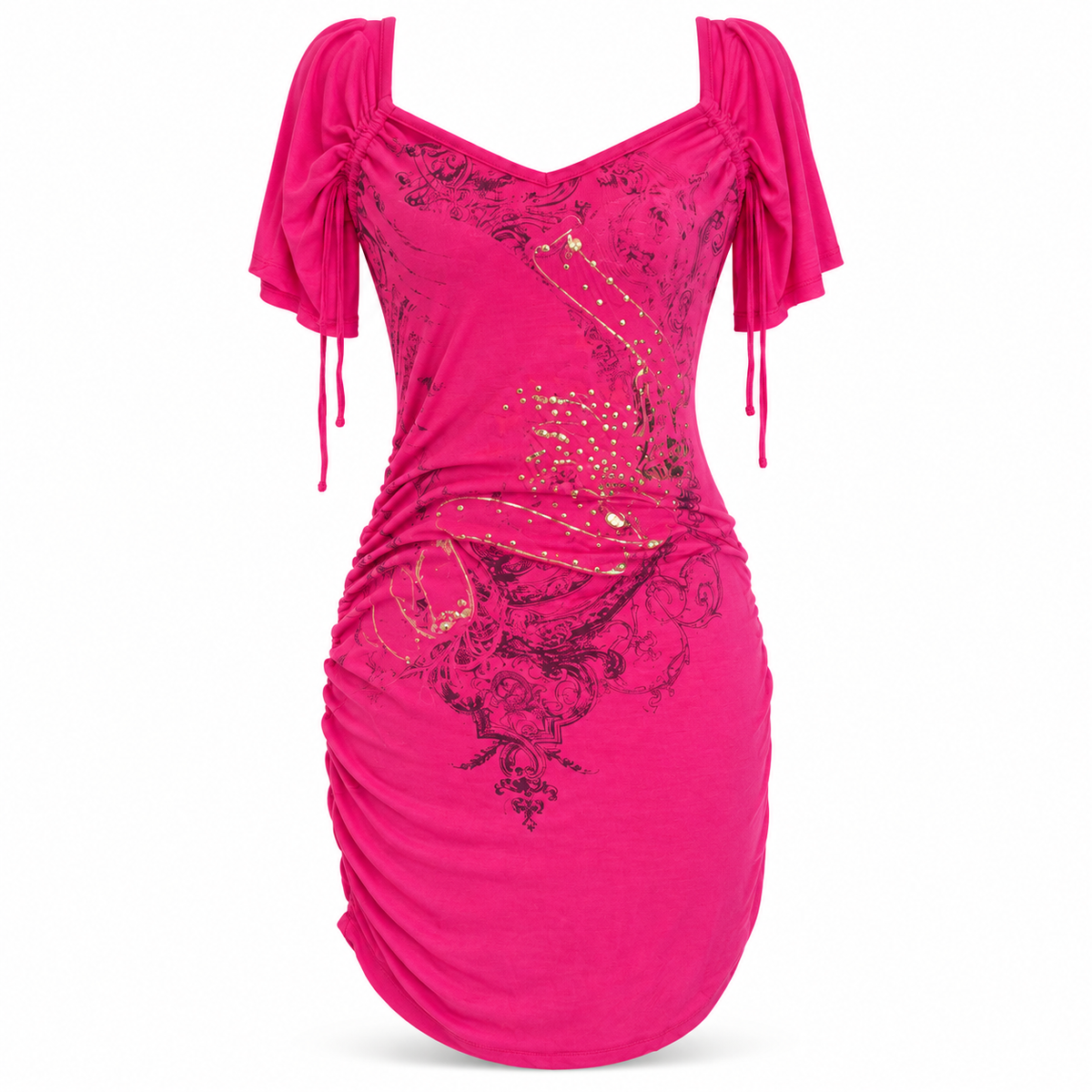 Y2K Southpole pink ruched bodycon dress front view