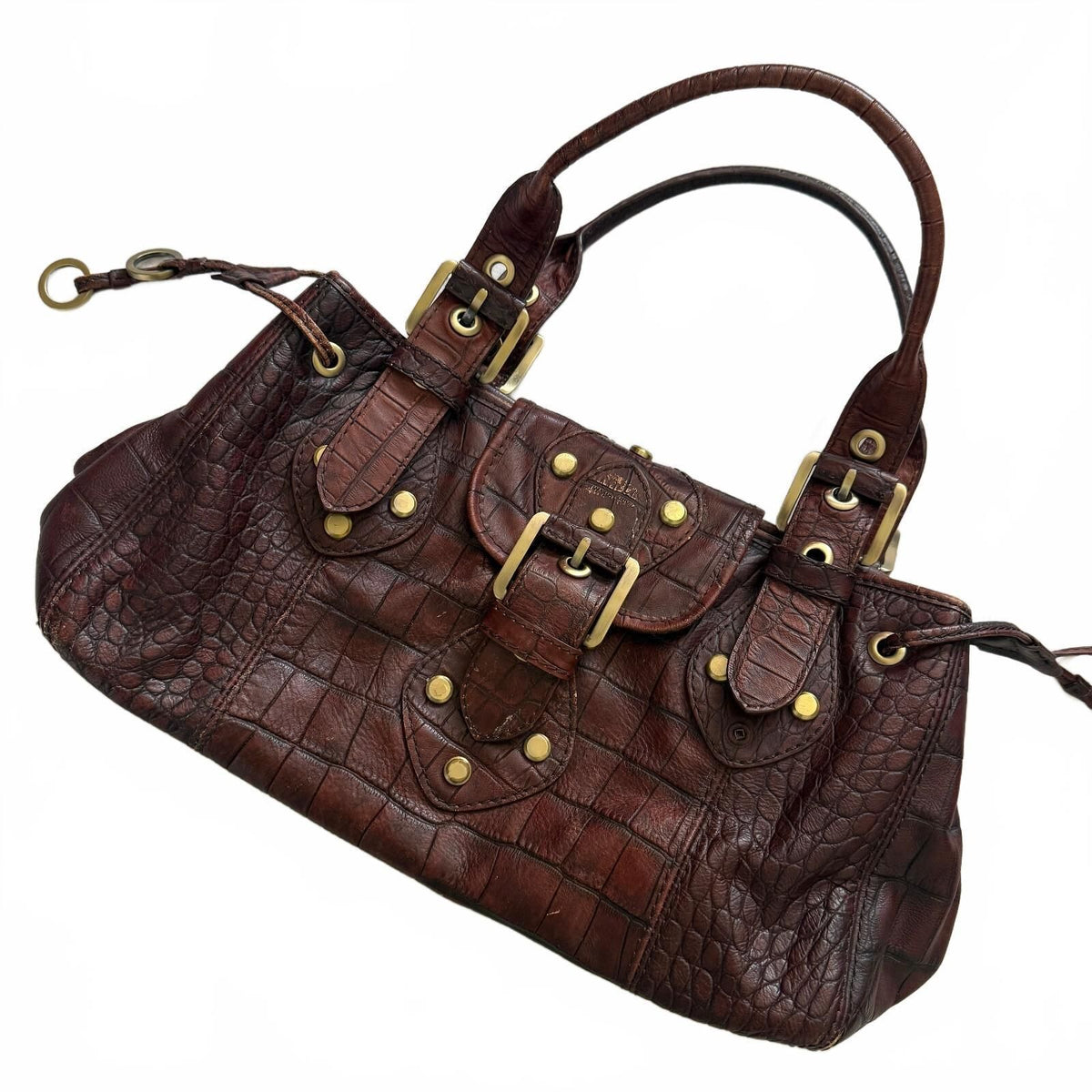 thriftalina Rafe New York Y2K Brown Croc Embossed Leather Buckle Detail Hobo Slouchy Bag