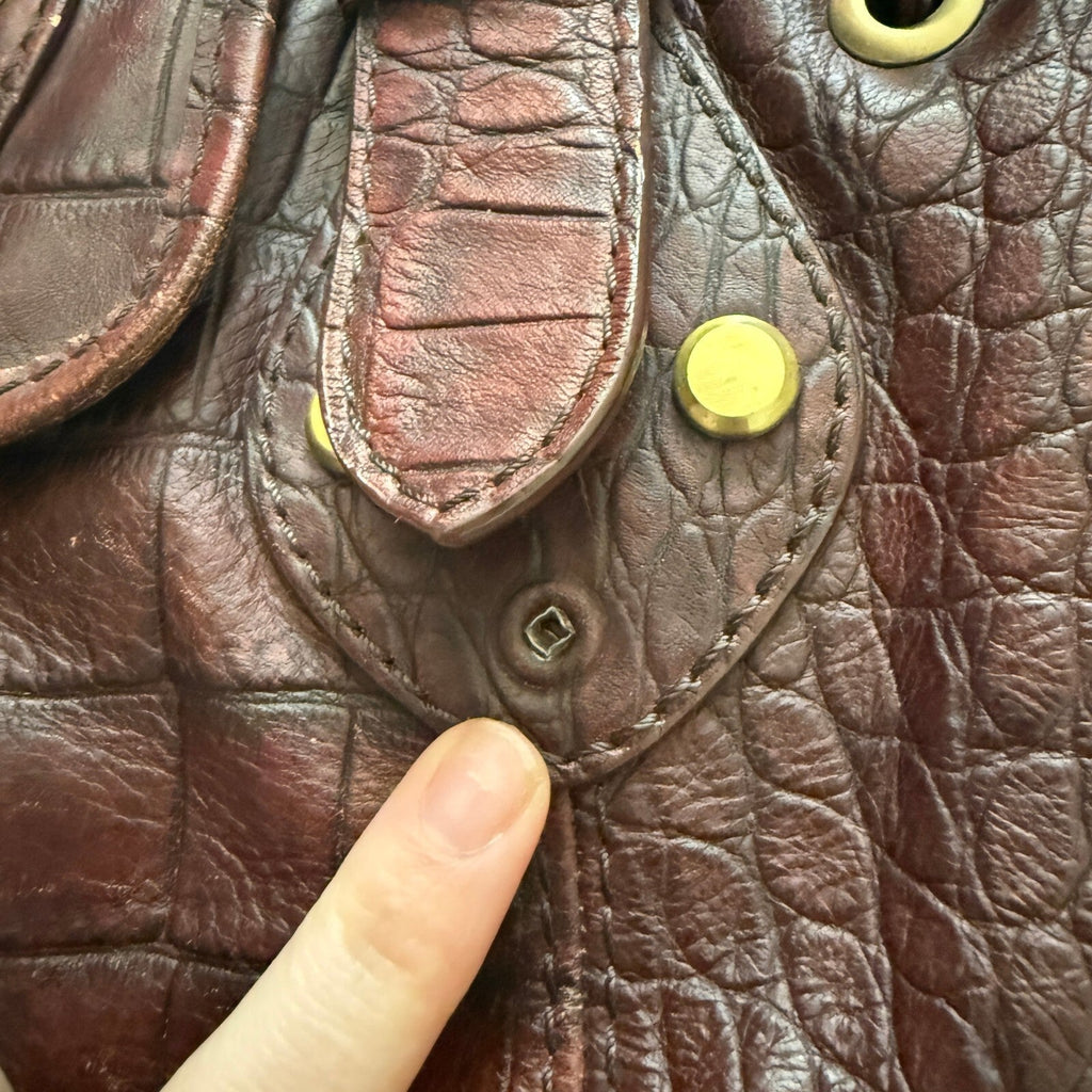 thriftalina Rafe New York Y2K Brown Croc Embossed Leather Buckle Detail Hobo Slouchy Bag