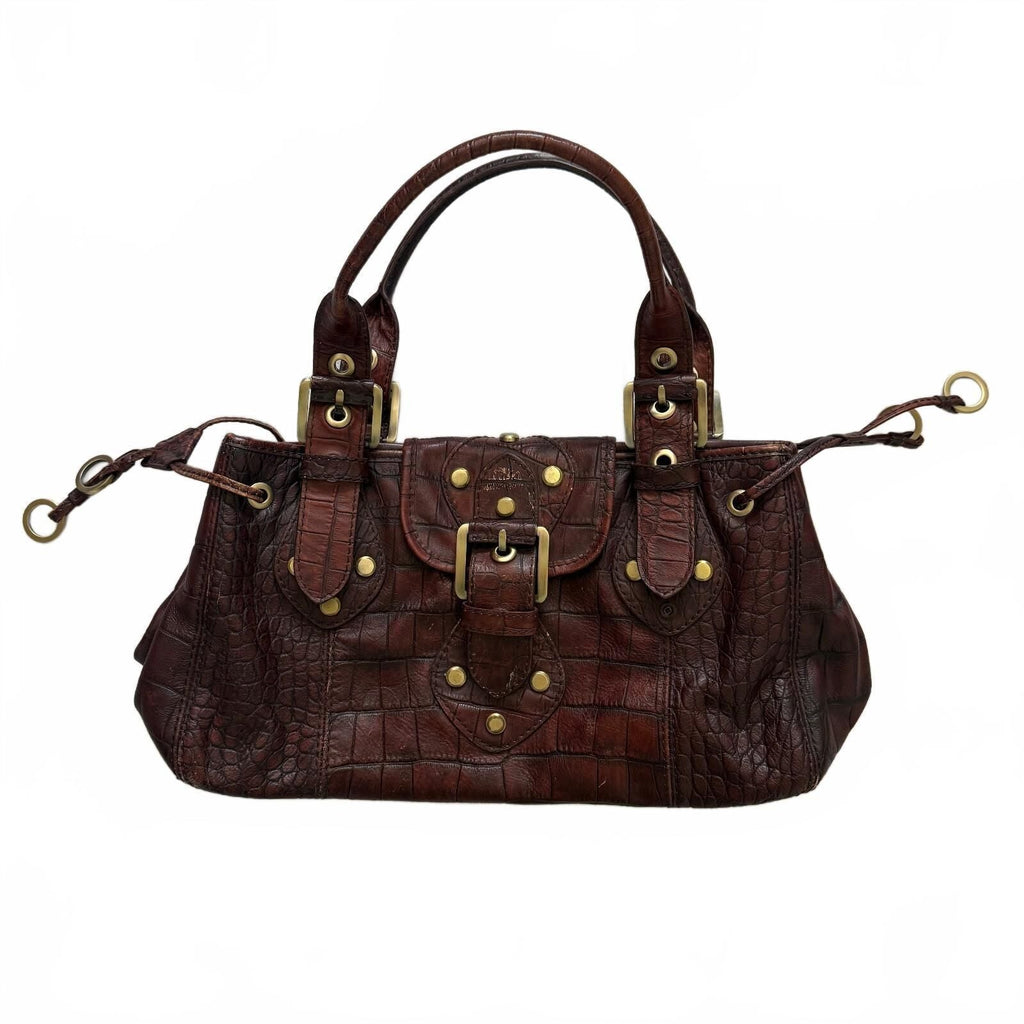 thriftalina Rafe New York Y2K Brown Croc Embossed Leather Buckle Detail Hobo Slouchy Bag