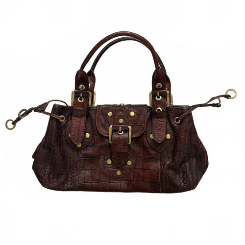 thriftalina Rafe New York Y2K Brown Croc Embossed Leather Buckle Detail Hobo Slouchy Bag