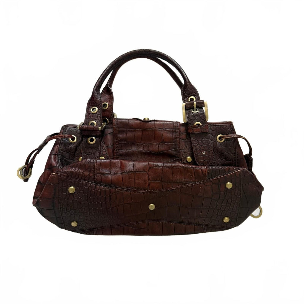 thriftalina Rafe New York Y2K Brown Croc Embossed Leather Buckle Detail Hobo Slouchy Bag