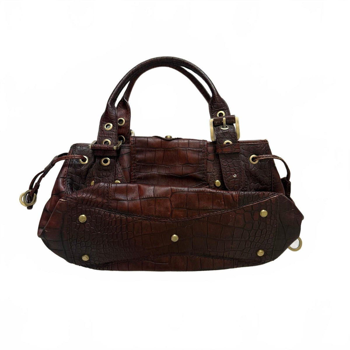 thriftalina Rafe New York Y2K Brown Croc Embossed Leather Buckle Detail Hobo Slouchy Bag