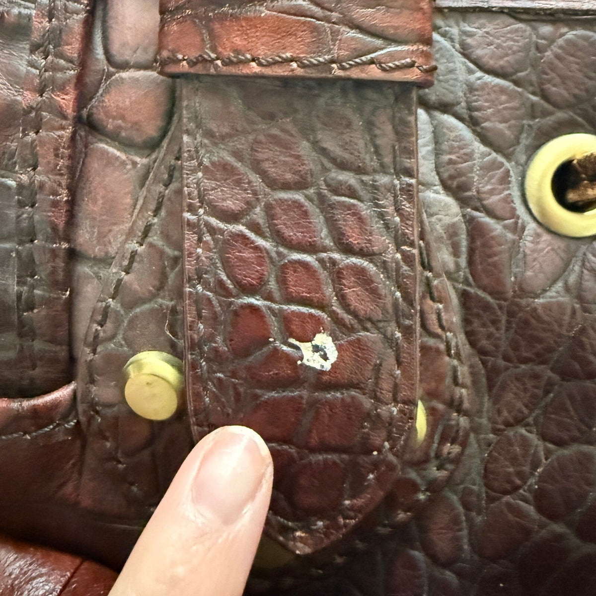 thriftalina Rafe New York Y2K Brown Croc Embossed Leather Buckle Detail Hobo Slouchy Bag
