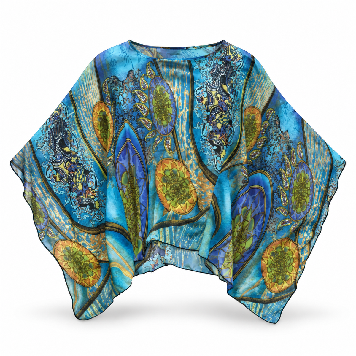 Vintage 123 USA blue floral poncho blouse front view