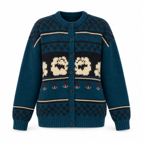 Vintage Woolrich blue wool sheep cardigan front view